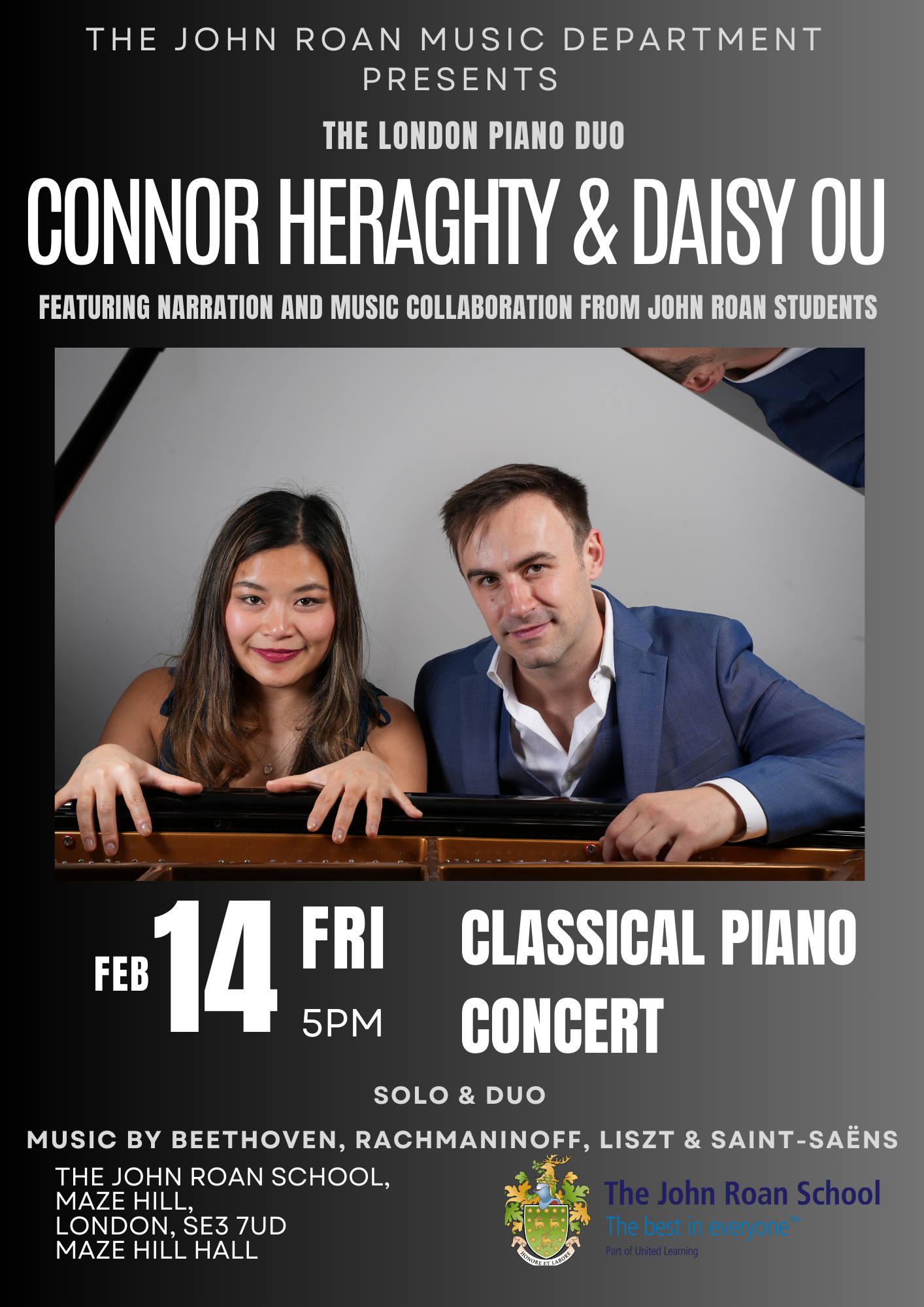 Concert at The John Roan School - Connor Heraghty & Daisy Ou